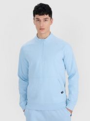 4F Bluza dresowa nierozpinana bez kaptura męska - niebieska L. Niebieskie bluzy sportowe męskie 4F, l, bez wzorów, z bawełny, bez kaptura, do koszykówki. W wyprzedaży za 69.99 zł.