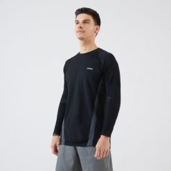 Koszulka do tenisa długi rękaw męska Artengo Thermic. Czarne bluzy męskie ARTENGO, l, bez wzorów, z elastanu, sportowe, bez ramiączek, bez kaptura. Za 79.99 zł.