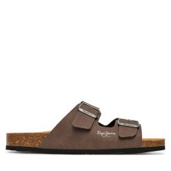 Klapki Pepe Jeans. Brązowe klapki męskie Pepe Jeans, bez wzorów, z jeansu, bez zapięcia. Za 219.99 zł.