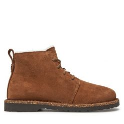 Botki Birkenstock. Brązowe botki damskie Birkenstock, bez wzorów, bez obcasa, na płaskiej podeszwie, bez zapięcia. Za 769.99 zł.