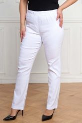 Białe spodnie Nilda z prostą nogawką wysoki stan PLUS SIZE XXL. Białe spodnie materiałowe damskie Nasi partnerzy, bez wzorów, z elastanu, biznesowe, z podwyższonym stanem, plus size, krótkie. Za 159.90 zł.