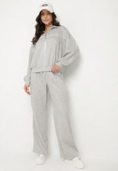 Szary Komplet Dresowy z Wiskozą w Stylu Retro Bluza i Szerokie Spodnie Lavriz. Szare bluzy damskie Born2be, bez wzorów, z dresówki, klasyczne, bez ramiączek, bez kaptura. Za 179.99 zł.