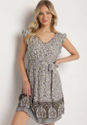 Czarna Wiskozowa Sukienka o Rozkloszowanym Kroju z Wiązanym Paskiem Sepona. Czarne sukienki damskie Born2be, na co dzień, m, z aplikacjami, z wiskozy, eleganckie, bez kołnierzyka, bez ramiączek, mini, rozkloszowane. Za 39.99 zł.
