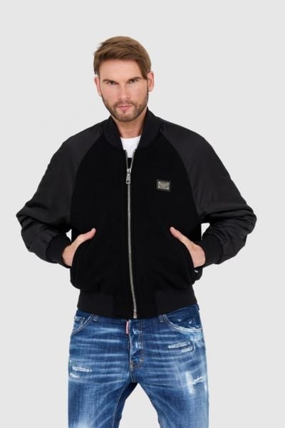 DOLCE & GABBANA czarna męska kurtka Wool and nylon bomber, Rozmiar 48. Czarne kurtki męskie Dolce and Gabbana, m, bez wzorów, z nylonu, bez kaptura. W wyprzedaży za 4,000.99 zł.