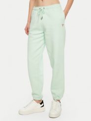 Guess Jeans Spodnie dresowe W4YB33 KC811 Zielony Regular Fit. Zielone spodnie dresowe damskie Guess Jeans, z aplikacjami, z bawełny. Za 169.99 zł.