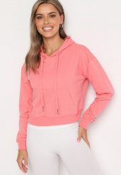 Różowa Bluza z Dodatkiem Bawełny z Kapturem Wykończona Ściągaczami Evista. Czerwone bluzy damskie Born2be, l, bez wzorów, z bawełny, biznesowe, bez ramiączek, z kapturem. Za 29.99 zł.