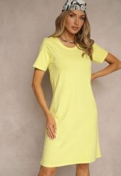 Żółta Sukienka z Bawełny o T-shirtowym Fasonie Niliora. Żółte sukienki damskie Renee, na co dzień, l, bez wzorów, z bawełny, eleganckie, bez kołnierzyka, bez ramiączek, mini, sportowe. Za 34.99 zł.