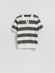 Bawełniany sweter polo - czarny. Czarne swetry męskie Reserved, l, bez wzorów, z bawełny, bez kołnierzyka, bez ramiączek. Za 119.99 zł.