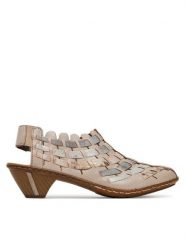 Rieker Sandały 46778-64 Beżowy. Brązowe sandały damskie Rieker, bez wzorów, ze skóry, bez obcasa, na słupku, bez zapięcia. Za 349.99 zł.