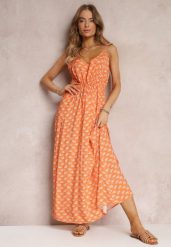 Pomarańczowa Sukienka Maxi na Ramiączkach z Wiskozy Satha. Brązowe sukienki damskie Renee, l, bez wzorów, z wiskozy, bez kołnierzyka, bez ramiączek, maxi. Za 79.99 zł.