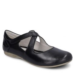 Półbuty Josef Seibel. Czarne półbuty damskie Josef Seibel, bez wzorów, bez obcasa, na płaskiej podeszwie, bez zapięcia. Za 269.99 zł.