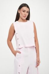 Top damski lniany Unione MARELLA MONOCHROME. Topy damskie Marella, bez wzorów, ze lnu, bez kołnierzyka, bez ramiączek. Za 769.00 zł.