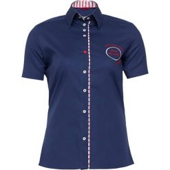 Koszulka polo w kolorze granatowym. Niebieskie bluzki damskie Denim Culture, l, bez wzorów, bez kołnierzyka, bez ramiączek. W wyprzedaży za 119.95 zł.