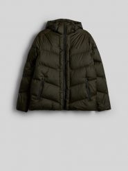 4F Kurtka zimowa puchowa z wypełnieniem naturalnym męska - khaki XXL. Brązowe kurtki męskie 4F, na zimę, m, bez wzorów, z materiału, klasyczne, bez kaptura. Za 699.99 zł.