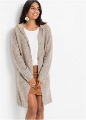 Długi sweter rozpinany. Brązowe kardigany damskie bonprix, bez wzorów, bez kołnierzyka. Za 129.99 zł.