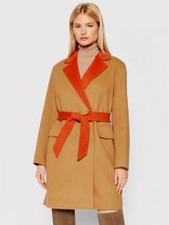 Tommy Hilfiger Płaszcz wełniany Blend WW0WW31032 Brązowy Regular Fit. Brązowe płaszcze damskie Tommy Hilfiger, na zimę, bez wzorów, z syntetyku, bez kołnierzyka, bez kaptura. Za 1,699.00 zł.