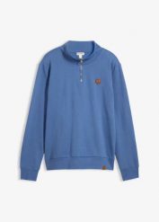 Bluza z krótkim zamkiem, z czystej bawełny organicznej. Niebieskie bluzy sportowe męskie bonprix, m, bez wzorów, z bawełny, bez kaptura. Za 104.99 zł.