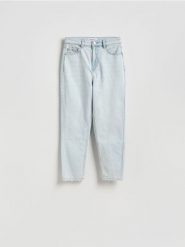 Jeansy mom fit - niebieski. Niebieskie jeansy damskie Reserved, bez wzorów, z bawełny. Za 129.99 zł.