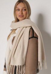 Beżowy Klasyczny Szalik Zdobiony Frędzlami Vetilana. Brązowe szaliki damskie Born2be, z aplikacjami, z jeansu. Za 44.99 zł.