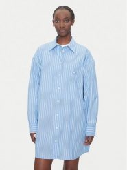 Tommy Jeans Sukienka koszulowa DW0DW21122 Niebieski Relaxed Fit. Niebieskie sukienki damskie Tommy Jeans, xxs, bez wzorów, z bawełny, bez kołnierzyka, bez ramiączek, koszulowe. Za 289.99 zł.