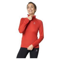 Bluza tech. damska Odlo Mid layer ESSENTIAL 1/2 ZIP. Czerwone bluzy damskie ODLO, bez wzorów, sportowe, bez ramiączek, bez kaptura. W wyprzedaży za 217.49 zł.