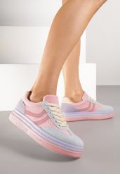 Różowo-Niebieskie Sneakersy Typu Kultowe Tenisówki na Niskiej Platformie Olritia. Czerwone trampki i tenisówki damskie Renee, bez wzorów, z materiału, bez zapięcia. Za 119.99 zł.