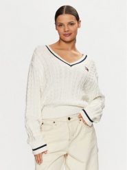 Tommy Jeans Sweter DW0DW19885 Écru Regular Fit. Swetry nierozpinane damskie Tommy Jeans, l, bez wzorów, z bawełny, bez kołnierzyka, bez ramiączek. Za 299.99 zł.