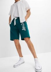 Bermudy dresowe z czystej bawełny. Czarne spodnie sportowe męskie bonprix, m, z aplikacjami, z bawełny. Za 79.99 zł.