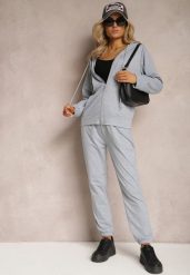 Szary Komplet Dresowy Zasuwana Bluza z Kapturem i Spodnie Joggery Scaellia. Szare bluzy damskie Renee, s, bez wzorów, z dresówki, bez ramiączek, z kapturem. Za 39.99 zł.
