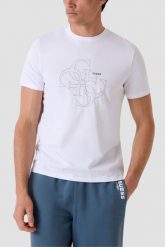 GUESS Biały bawełniany t-shirt męski na krótki rękaw z wyszywanym logo 4G Tiberio, Rozmiar M. Białe t-shirty męskie Guess, m, z aplikacjami, z bawełny, bez kołnierzyka, bez ramiączek. W wyprzedaży za 179.99 zł.