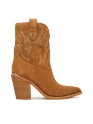 Guess Kowbojki FLTSAL SUE10 Brązowy. Brązowe botki damskie Guess, z aplikacjami, ze skóry, bez obcasa, na słupku, bez zapięcia. Za 959.99 zł.