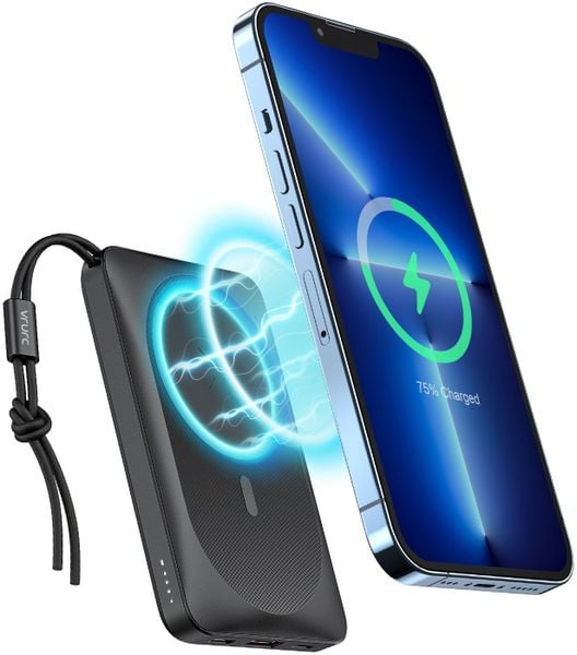 VEGER powerbank 10000 mAh z ładowaniem indukcyjnym kompatybilny z MagSafe PD QC3.0 2A 20W MagOn (VP1151 / W1151) czarny. Czarne powerbanki Veger. Za 76.48 zł.