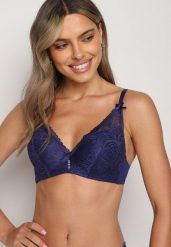 Granatowy Biustonosz z Koronką Typu Push-Up Selovia. Niebieskie biustonosze Born2be, bez wzorów, z koronki. Za 34.99 zł.