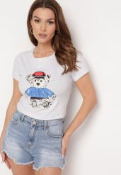 Szary T-shirt Bawełniany z Nadrukiem Rusolia. Szare t-shirty damskie Born2be, m, bez wzorów, z bawełny, biznesowe, bez kołnierzyka, bez ramiączek. Za 34.99 zł.