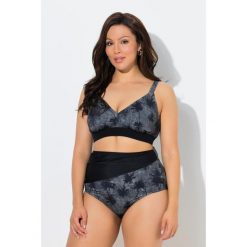Damskie Bikini palmy bez miękkich miseczek regulowane ramiączka z recyklingu. Szare stroje kąpielowe damskie Ulla Popken, plus size, bez wzorów, z elastanu. W wyprzedaży za 191.99 zł.