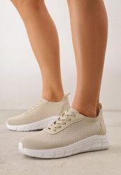 Beżowe Minimalistyczne Buty Sportowe z Siateczki na Tłoczonej Podeszwie Zanera. Brązowe obuwie sportowe damskie Born2be, bez wzorów, z jeansu, bez zapięcia, na fitness i siłownię. Za 79.99 zł.