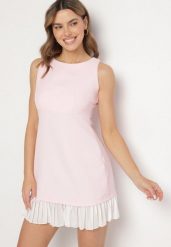 Różowa Elegancka Sukienka Taliowana Florzedi. Czerwone sukienki damskie Born2be, na co dzień, m, bez wzorów, eleganckie, bez kołnierzyka, bez ramiączek, mini, proste. Za 79.99 zł.