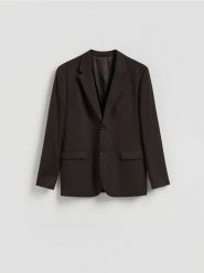 Marynarka slim fit z wełną - brązowy. Brązowe garnitury męskie Reserved, l, bez wzorów, z tkaniny. Za 499.99 zł.