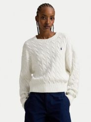 Polo Ralph Lauren Sweter 211A96245003 Biały Relaxed Fit. Białe swetry nierozpinane damskie Polo Ralph Lauren, m, bez wzorów, z bawełny, bez kołnierzyka, bez ramiączek. Za 989.99 zł.