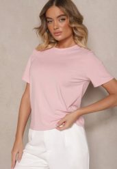 Różowy Casualowy T-shirt z Wiskozy Arisanda. Czerwone t-shirty damskie Renee, m, bez wzorów, z jeansu, eleganckie, bez kołnierzyka, bez ramiączek. Za 44.99 zł.