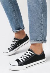 Czarno-Białe Klasyczne Trampki z Cholewką pod Kostkę Amyete. Czarne obuwie sportowe damskie Born2be, bez wzorów, z gumy, bez zapięcia. Za 39.99 zł.
