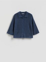 Kardigan z dodatkiem wełny z alpaki - granatowy. Niebieskie kardigany damskie Reserved, l, bez wzorów, z dzianiny, bez kołnierzyka. Za 149.99 zł.