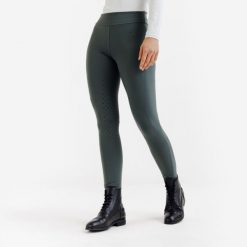 Legginsy jeździeckie damskie full grip - 500 zielone. Zielone legginsy damskie FOUGANZA, bez wzorów, z lycry. Za 169.99 zł.