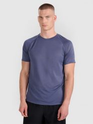 4F Koszulka do biegania szybkoschnąca męska - niebieska L. Niebieskie t-shirty męskie 4F, l, bez wzorów, z materiału, bez kołnierzyka, bez ramiączek. Za 129.99 zł.