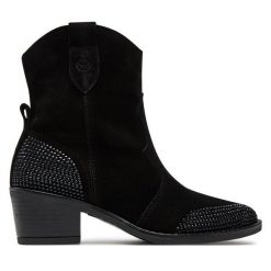 Kowbojki Tamaris. Czarne botki damskie Tamaris, bez wzorów, bez obcasa, na słupku, bez zapięcia. Za 299.99 zł.