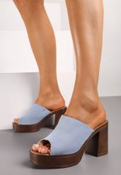 Niebieskie Klapki Drewniaki na Słupku z Szerokim Paskiem Maliha. Niebieskie klapki damskie Born2be, bez wzorów, bez obcasa, na obcasie, bez zapięcia. Za 79.99 zł.