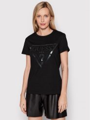 Guess T-Shirt V2YI07 K8HM0 Czarny Regular Fit. Czarne t-shirty damskie Guess, l, z aplikacjami, z bawełny, bez kołnierzyka, bez ramiączek. Za 109.99 zł.