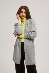 Kardigan z kieszeniami. Kardigany damskie MOODO, m, bez wzorów, z elastanu, bez kołnierzyka. W wyprzedaży za 47.99 zł.