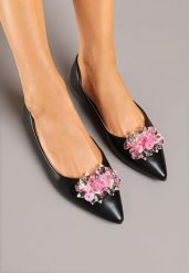 Czarno-Różowe Balerinki z Ozdobnymi Kryształkami Vevorisa. Czarne balerinki damskie Renee, bez wzorów, z jeansu, eleganckie, bez obcasa, bez zapięcia. Za 44.99 zł.