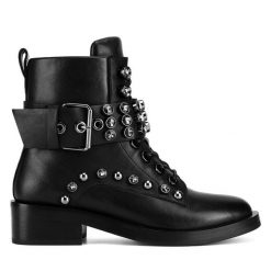 Trzewiki Eva Minge. Czarne botki damskie Eva Minge, bez wzorów, bez obcasa, na płaskiej podeszwie, bez zapięcia. Za 527.99 zł.